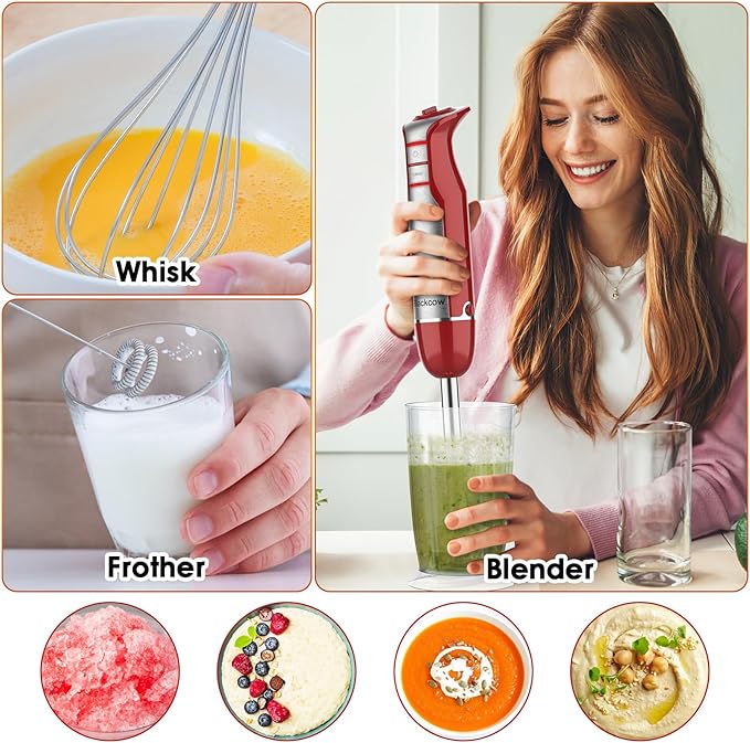 Immersion Blender Handheld 5 in 1, 800W 6 Speed Stick Blender ETL Certified, Stainless Steel BPA-Free with Chopper Whisk Frother for Soup Baby Food Smoothies
