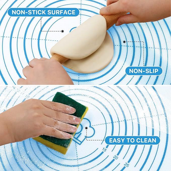 Silicone Pastry Mat,28" x 20" Nonstick Large Durable Silicone Sheet Mat with Measurement Non-slip Dough Rolling Mat for Pie Crust, Pizza, Cookies
