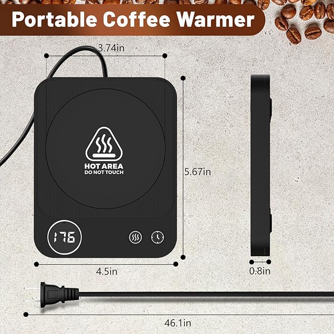 Mug Warmer, Electric Coffee Warmer with 3 Temp Settings, 2-12H Auto-Shutoff Coffee Mug Warmer for Home/Office Desk, Smart Cup Warmer for Milk Tea/Hot Drinks, Candle Warmer Plate (No Cup Included)