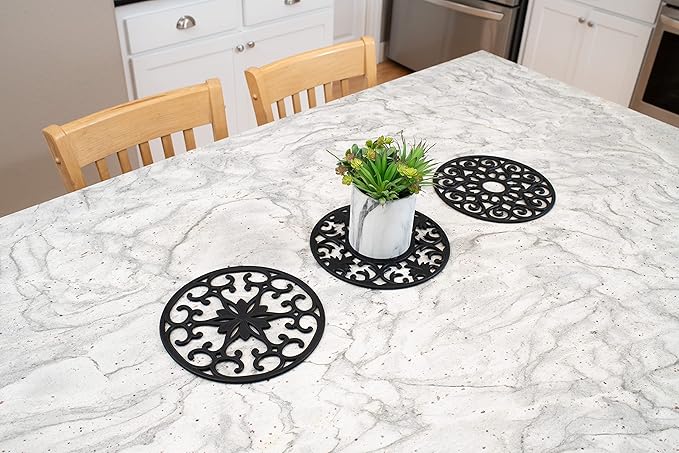 GASARÉ, Extra Large, Thick, 10" Silicone Trivets for Hot Dishes, Pots, and Pans, Hot Pads for Countertops, Flexible, Dishwasher Safe, 10 x ¼ Inches, Set of 3, Black
