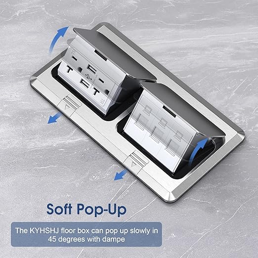 KYHSHJ Dual Pop-Up Floor Electrical Outlet Box Kit，20 Amp Stainless Steel USB TR Receptacle Outlet，3-Port RJ45 Datacom Receptacle，Waterproof Gasket with IP44 Waterproof Rating，ETL Listed, Silver