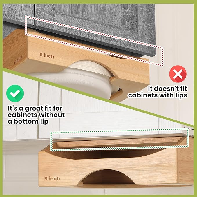 9-inch Paper Plate Dispenser Under Cabinet, Bamboo Paper Plate Holders, Kitchen Counter Vertical Plate Dispensers Holders Countertop Caddy(For 9-inch Plates, Bamboo)