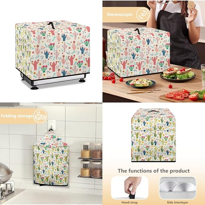 Colorful Cactus Flower Print Meat Slicer Cover for Kitchen 16 x 13 x 13 Inch Dust-proof Appliance Covers for Home Decor Bread Slicer Covers with Organizer Bag Easy to Clean Accessories