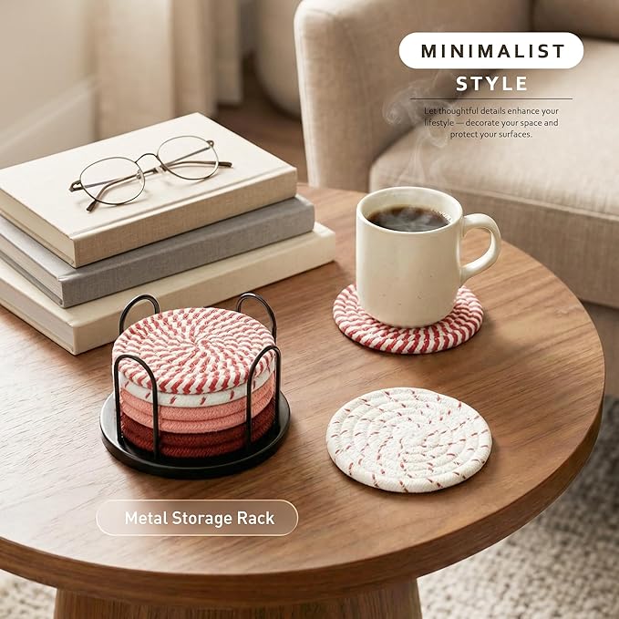 Lazebox Coasters Set of 8 for Drinks, 4 Inch Large Coasters for Coffee Table, Tabletop Protection for Hot & Cold Drinks, Versatile Coasters for Home Decor, Non-Slip & Easy to Clean