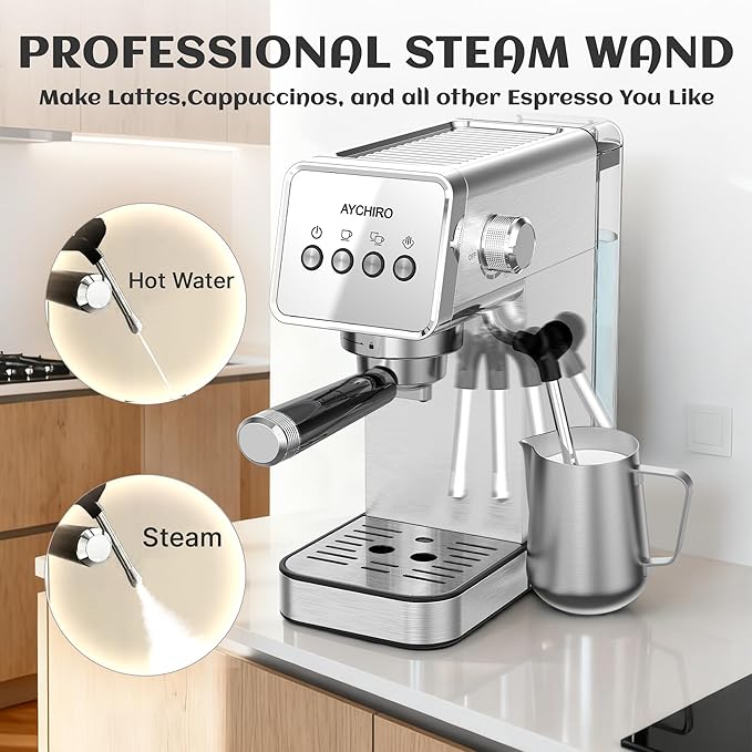 AYCHIRO 20 Bar Espresso Machine, Professional Espresso Machine with Milk Frother, Compact Espresso Maker for Cappuccino and Latte, Removable Water Tank and Drip Tray