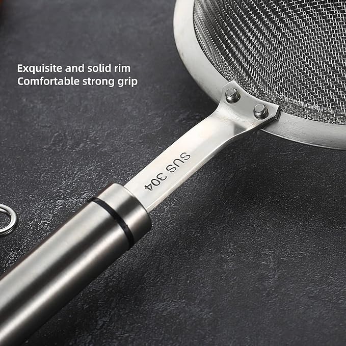 304 Stainless Steel Fine Mesh Strainers for Kitchen, Colander-Skimmer with Handle, Sieve Sifters for Food, Tea, Rice, Oil, Noodles, Fruits, Vegetable 5.51 inch Medium