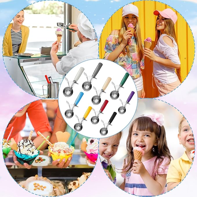 Hsei 9 Pcs Ice Cream Scoops Stainless Steel Cookie Portion Scoop with Handle for Baking Food Cookie Dough Cupcake Batter (Many Color,40mm to 78mm)