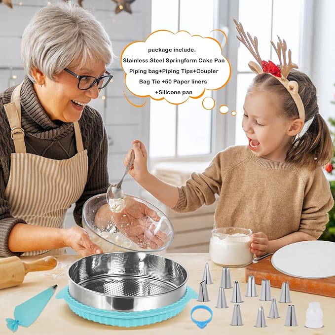 Aufind Springform Pan Set for Baking (9,10inches), 304 Stainless Steel Springform Cake Pan with Removable Bottom, Cheesecake Pan with 50PCS Parchment Paper for Pie Cake Pizza and Quiches
