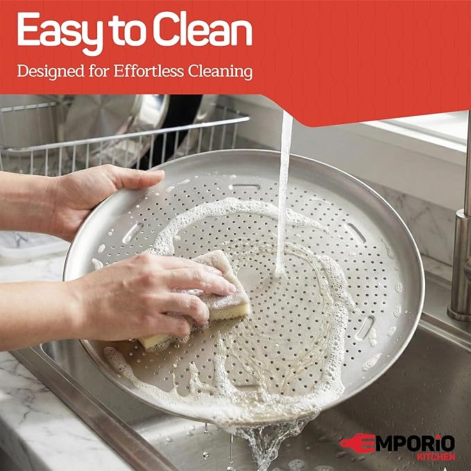 Emporio Kitchen Non-Stick Pizza Pan 1 Pack – 16 Inch Round Carbon Steel Pizza Tray with Perforated Holes, PFOAPFOSPTFE-Free, Dishwasher & Oven Safe Up To 450°F, Durable Nonstick Silver Coating