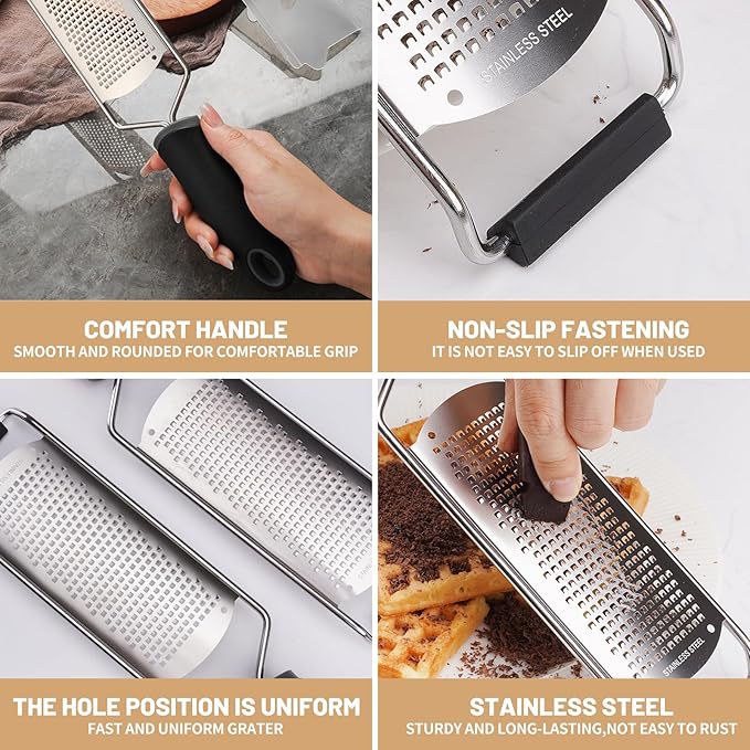 Cheese Grater Lemon Zester, Stainless Steel Grater Citrus Zester Tool for Parmesan Cheese Lemon, Ginger, Cheese, Nutmeg, Potato, Chocolate and Garlic, With Protective Cover-Black