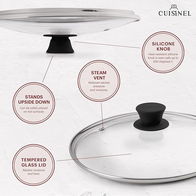 Glass Lids Set with Steam Vent Hole - 10"+12-Inch/25.4cm+30.48cm - Compatible with Lodge Cast Iron Skillet Pans - Oven Safe Fully Assembled Tempered Universal Replacement Cover - Reinforced Steel Rim