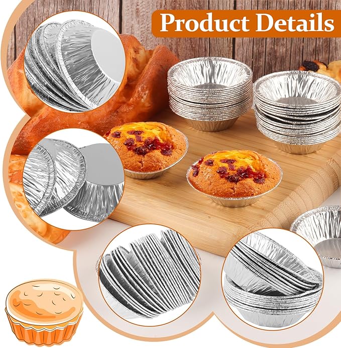 100 Pieces 2.6 Inch Round Pie Tart Small Tin Foil Pans Disposable Aluminum Mini Pie Pans for Baking, Cooking Supplies