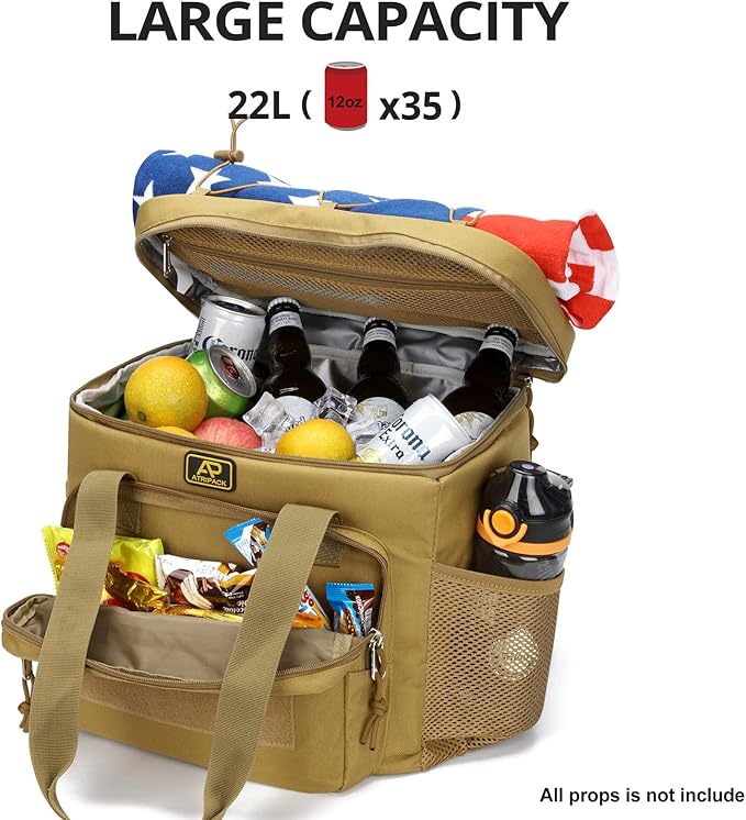 ATRIPACK Lunch Box for Men, Tactical Lunch Bag MOLLE Webbing Leakproof Insulated Large Lunch Cooler Women Adult Meal with Adjustable Shoulder Strap Durable Lunch Pail (Brown)