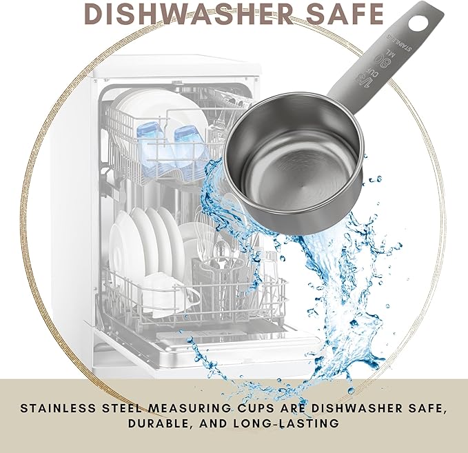 1/3 Cup Stainless Steel Measuring Cup | Sturdy Metal 80 ml | 80 cc | 3 oz | Single Cup for Wet and Dry Ingredients | Great for use as 1/3 Cup Dog Food Scoop - 12 PK