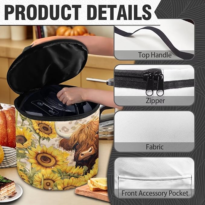 Highland Cow Electric Pressure Cooker for Picnic Sunflower Insulation Bag Reusable Pressure Cooker Storage Bag Kitchen Appliance Dust Cover, Music Note Maple Leaf