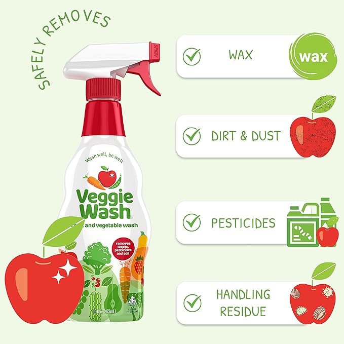 Veggie Wash Fruit and Vegetable Wash, Produce Wash and Cleaner, 16-Fluid Ounce, Pack of 3, Packaging May Vary