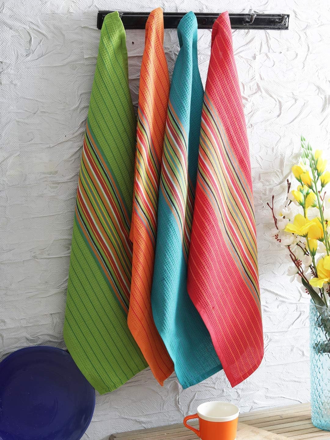 DG Collections 100% Cotton Salsa Kitchen Towels – 8 Pack, Super Absorbent Dish Towels, 16x28 Inch, Lint-Free, Durable Weave – Reusable Kitchen Cleaning Cloths for Home & Restaurants