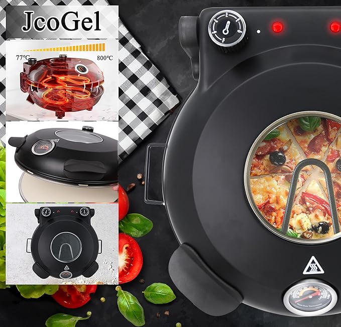 Pizza Oven 12 Inch Electric Pizza Oven Indoor, 1200W Portable Countertop Pizza Maker with Viewing Window, Heats Up To 800°F, Pizza Maker Machine for Home