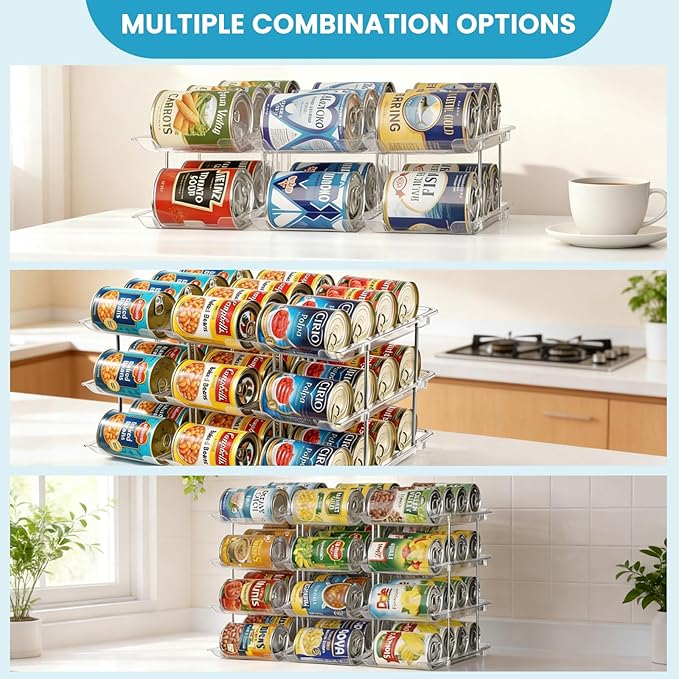 Can Organizer for Pantry, 2 Tier Canned Food Goods Storage Organizer, Clear Soda Can Organizer for Refrigerator Stackable Can Dispenser Rack Holders for Pantry Cabinet Fridge Countertop, Holds 24 Cans