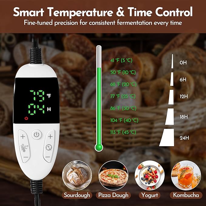 Bread Proofing Mat 13 x 21In Bread Proofer Warming Mat for Food – Temperature Controlled Sourdough Heating Pad for Home Baking – Waterproof Casing – 2.1M Cord with Standard Plug