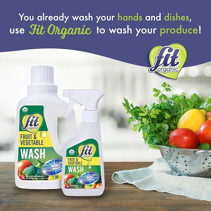 FIT Organic Fruit and Vegetable Wash Spray – USDA Certified Organic & Kosher Produce Cleaner – Removes Surface Contaminants–Family & Pet Safe, Natural & Chemical-Free–12 Fl Oz (2-Pack)