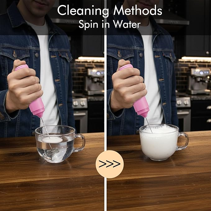 Rechargeable Milk Frother Handheld, 2-IN-1 Dual Spring Whisk Electric Frother Wand for Cappuccino Latte Macchiato, Portable Drink Mixer for Coffee, Matcha, Hot Chocolate
