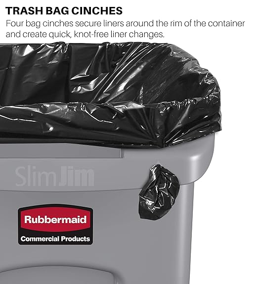 Rubbermaid Commercial Products Slim Jim Trash/Garbage Can with Venting Channels, 23-Gallon, Green, for Kitchen/Office/Workspace