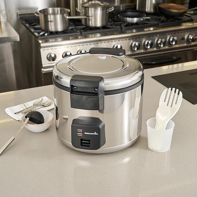 Restaurantware Commercial Rice Cooker 70 Cup Heavy-Duty Steel Industrial Rice Warmer With Nonstick Interior Black Ideal For Catering And Buffet Use