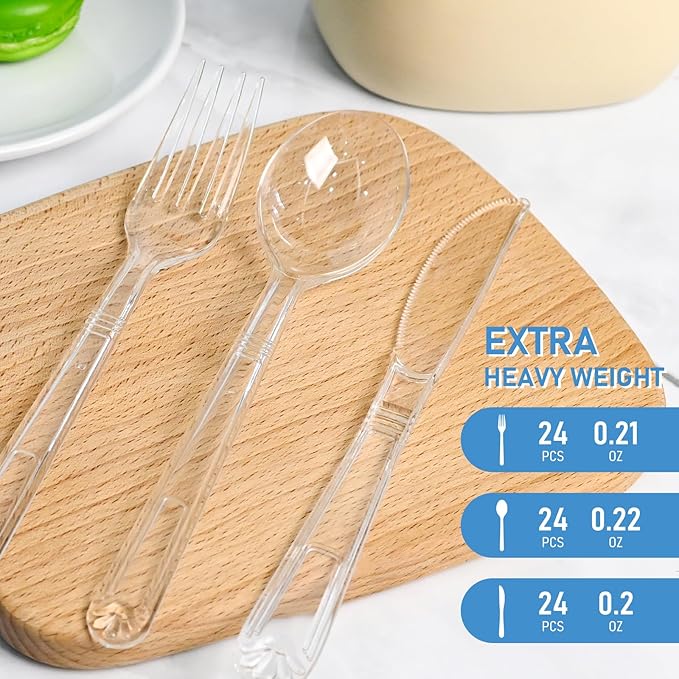 EcoDispose 72 Pcs Extra Heavy Duty Plastic Silverware Set, Disposable Utensils includes 24 Knives, 24 Forks and 24 Spoons