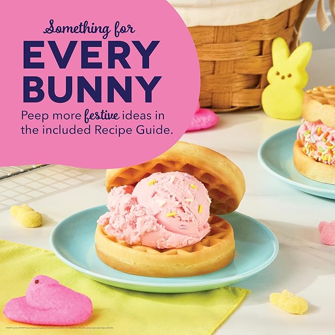 Dash & PEEPS® Mini Waffle Maker- Mini Machine for Creative Homemade Treats - Nonstick Iron with Unique Print Design - Stylish Waffle Machine - Pink Bunny