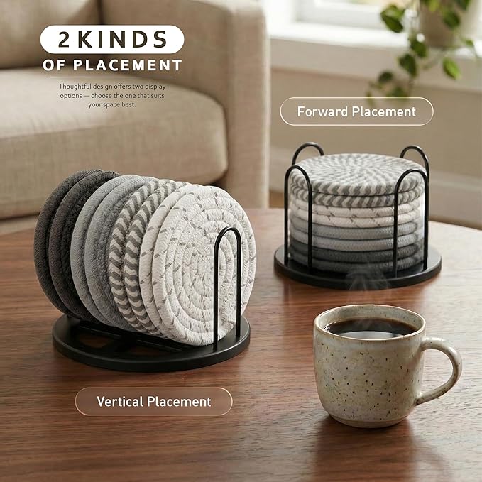 Lazebox Coasters Set of 8 for Drinks, 4 Inch Large Coasters for Coffee Table, Tabletop Protection for Hot & Cold Drinks, Versatile Coasters for Home Decor, Non-Slip & Easy to Clean