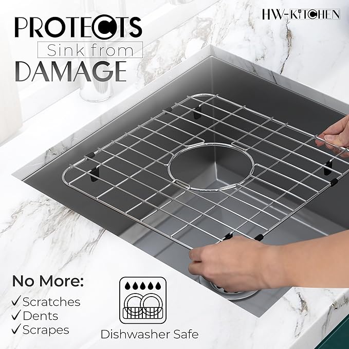 HW Kitchen 12" x 10" Stainless Steel Sink Rack - Farm Sink Protector, Mat, Drying Rack