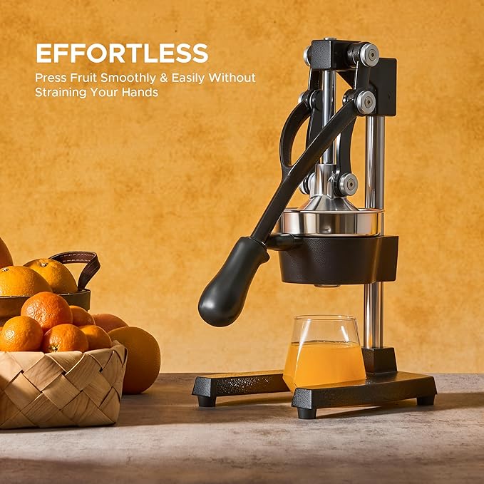 CO-Z Manual Citrus Juicer, Commercial Grade Cast Iron Orange Juicer, Professional Heavy Duty Juice Press with Removable Strainer, Manual Juice Extractor for Orange Lemon Pomegranate Citrus, Black