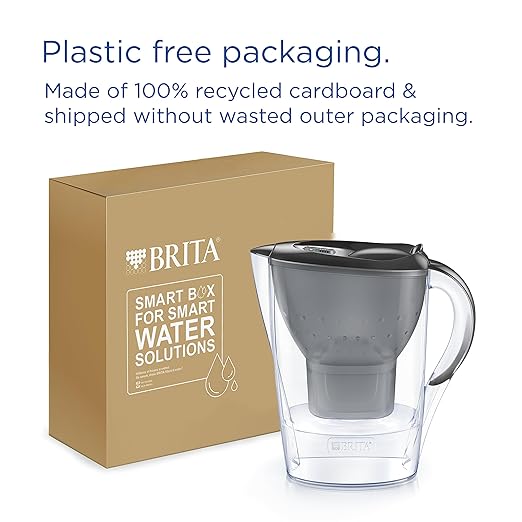 BRITA Marella Water Filter Jug Graphite (2.4L) incl. 1x MAXTRA PRO Pure Performance Cartridge - Fridge-Fitting jug with Digital LTI and Flip-Lid - Now in Sustainable Smart Box Packaging