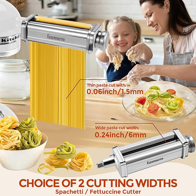 3 PCS Pasta Attachment for all KitchenAid Stand Mixer, Classic Pasta Maker Set Included Pasta Roller, Spaghetti Cutter and Fettuccine Cutter, Durable Pasta maker accessories