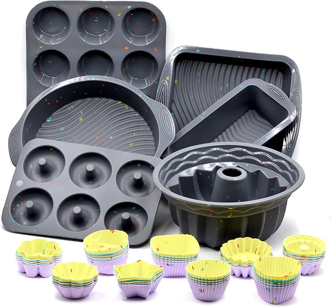 51PCS Silicone Bakeware Set Silicon Cake Molds Set For Baking, Including Baking Pan, Cake Mold, Cake Pan, Toast Mold, Muffin Pan, Donut Pan, And Cupcake Mold Silicone Baking Cups Set