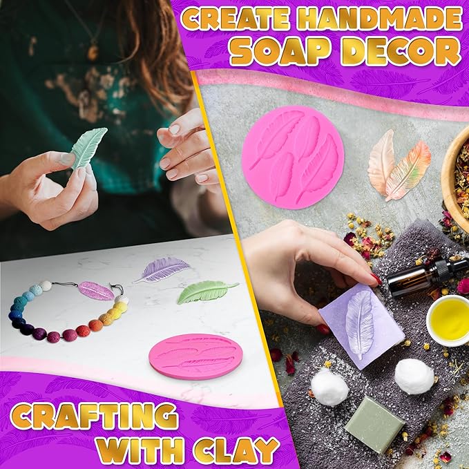 Feather Mold Silicone – Feather Chocolate Mold – 0.3" Thick Pink 3D Design, Different Sizes of Feathers, Easy to Use, Flexible & Reusable, Works with Various Materials | for Pastry Cake Decorations