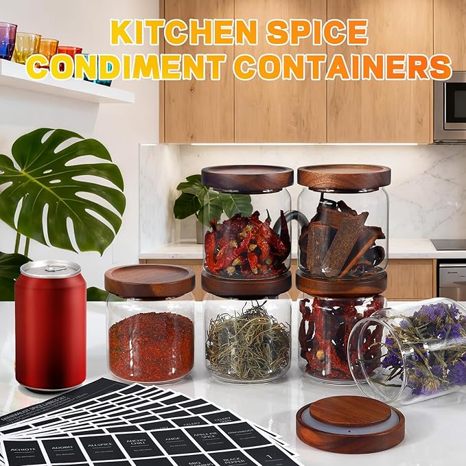 Glass Spice Jars Seasoning Containers Small Glass Jars with Lids Airtight Food Storage Canister for Kitchen Pantry Sugar Tea Coffee Bean Nuts Cookies Herbs Salt (16oz/473ml*2 Pcs)