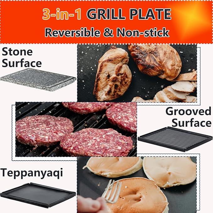 GIVENEU Raclette Grill 8 Person, 1200W Electric Indoor Table Grill with Natural Stone & Reversible Non-Stick Plate, 3-in-1 Korean BBQ Cheese Melter for Winter Family Parties & Holiday Gatherings