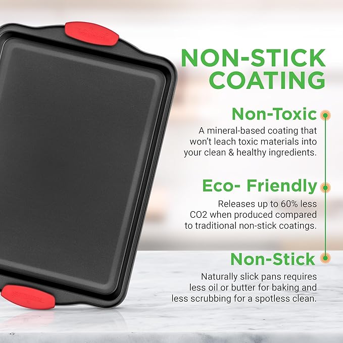 NutriChef 3-Piece Cookie Sheets for Baking, Non-Stick Baking Pans Set with Silicone Handles, Stackable Oven Trays in Small, Medium & Large Sizes for Professional and Everyday Use, 2026 Edition