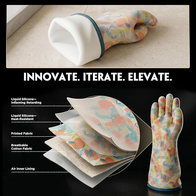 Silicone Gloves for Cooking Breathable Heat Resistant Food Grade Waterproof in Kitchen Graffiti-Art Printing Small