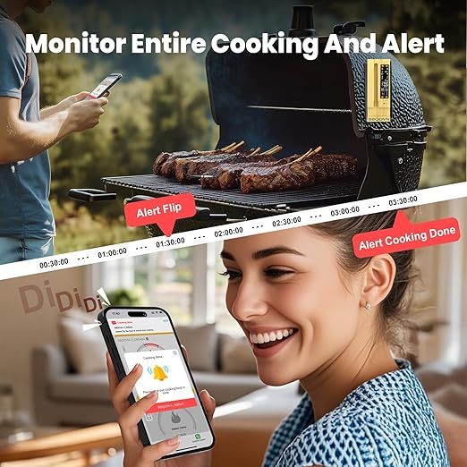 WIFI Wireless Meat Thermometer Unlimited Range 7 NIST Certified Accuracy Sensors Sub-1g(10x Stronger than Bluetooth)APP&Magnetic Smart Digital Base for BBQ,Oven,Smoker,Grill (1, black, small)