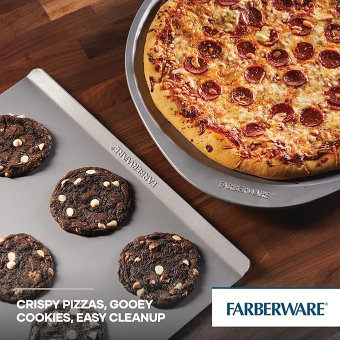 Farberware GoldenBake Nonstick Baking Sheet and Pizza Crisper Pan Set, 2 Piece, Gray