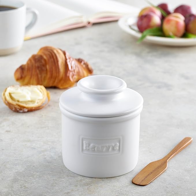 Butter Bell - The Original Butter Bell crock by L Tremain, a Countertop French Ceramic Butter Dish Keeper for Spreadable Butter, Café Matte Collection, White Matte