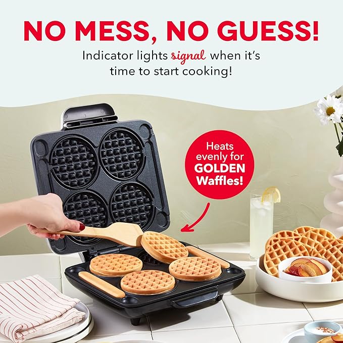 Dash Multi Mini Waffle Maker - Makes Four Waffles at Once for Family Breakfasts - Dual Nonstick Heating Plates & Easy-Release Surface - Compact & Fast-Heating - Graphite