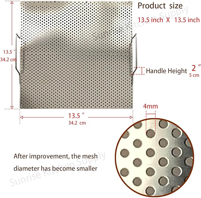 Sunrise Stainless Steel Fryer Screen with Handles (Solid Screen) (1, 13.5" x 13.5" x 1.75")