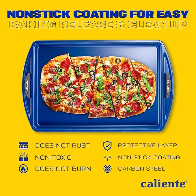 Caliente Nonstick Bakeware Set of 2 Cookie Sheets | Premium Medium & Small Baking Sheets | Durable Carbon Steel Baking Sets | Housewarming, Wedding, Chefs & Bakers Kitchen Gift