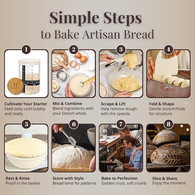35-Piece Sourdough Baking Kit – Artisan Bread Baking Set for Beginners & Home Bakers, Includes Glass Starter Jar, Proofing Basket, Bread Lame & Tools