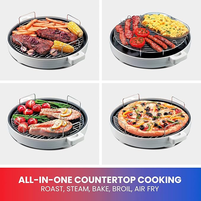 Total Chef Countertop Infrared Oven with Convection Air Circulation Time and Temperature Control 1300W Roast Steam Bake Broil Air Fry and More For Cottage Dorm Room RV Apartment Home White