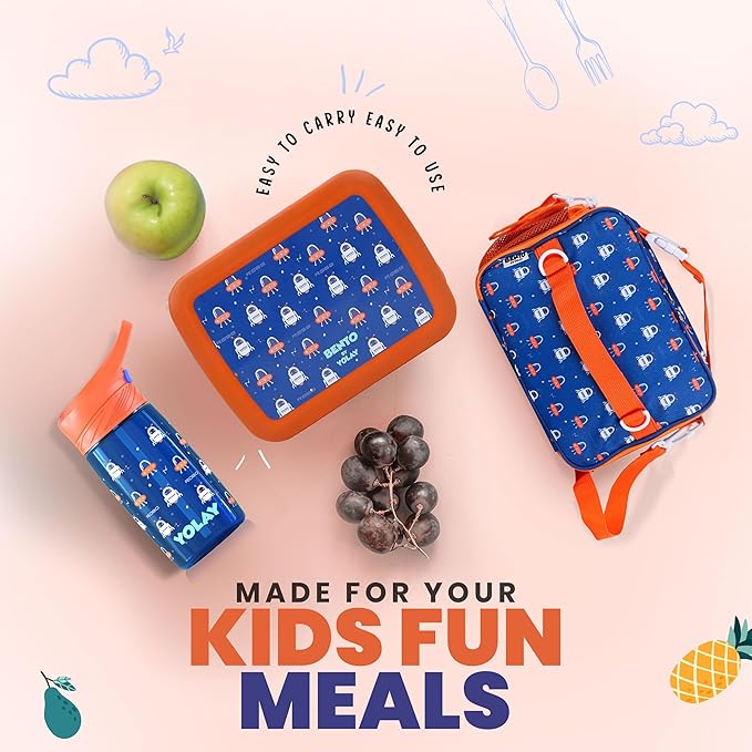 YOLAY Bento Box for Kids Lunch Box Leak-Proof, 5-Compartment Lunch Box Kids for Ages 3-10, Durable with Anti-Slip Base, Suitable for Schools, Outdoor and Travel (Robo)